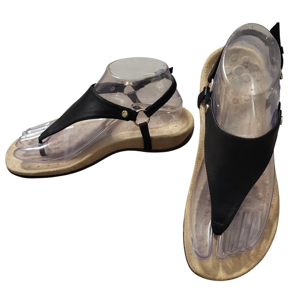 Vionic Kirra Black Leather Backstrap Thong Sandals Orthopedic Arch Support 6